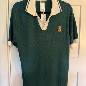 NWT Agua Bendita Men’s Large Ribbed Knit Polo Green White Cotton Resort Shirt